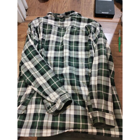 LL Bean Flannel Shirt Sherpa Lined Jacket Mens XXL-Tall Plaid Green Shacket - Picture 7 of 9